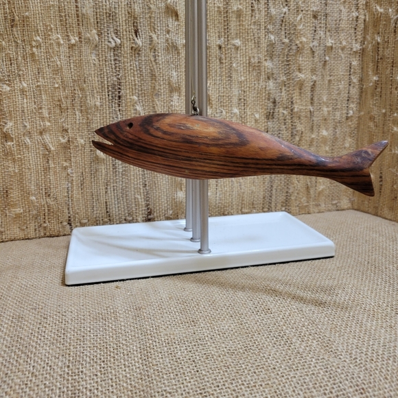 Vintage Burnished Sleek Hand Crafted Hardwood Fish Ornament - Picture 1 of 6